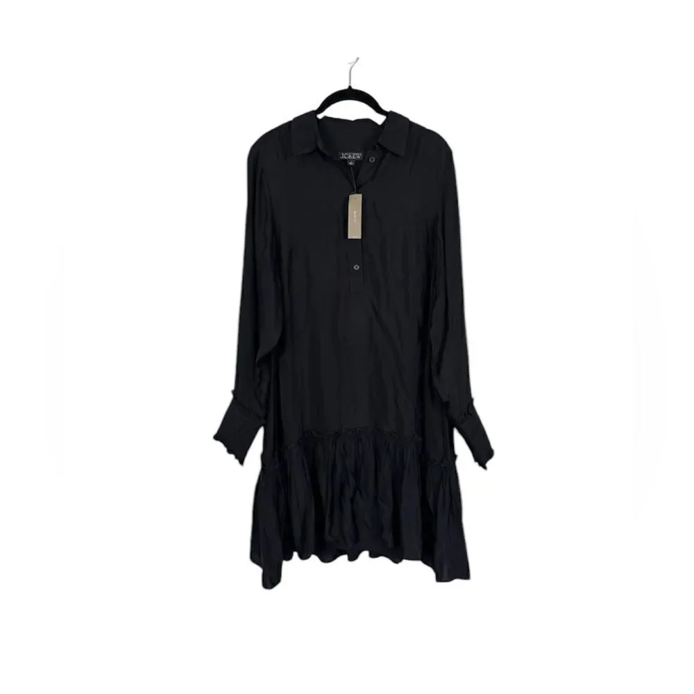 NWT J CREW Amelia popover shirtdress in drapey viscose twill in black